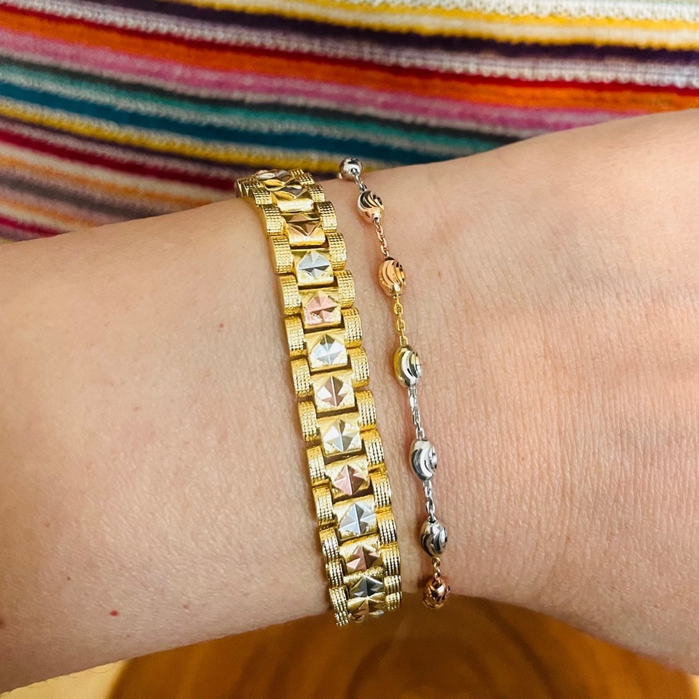 Tri Tone Watchband Style Geometric Diamond Cut 18k Gold Filled NWOT Stackable - Picture 8 of 9